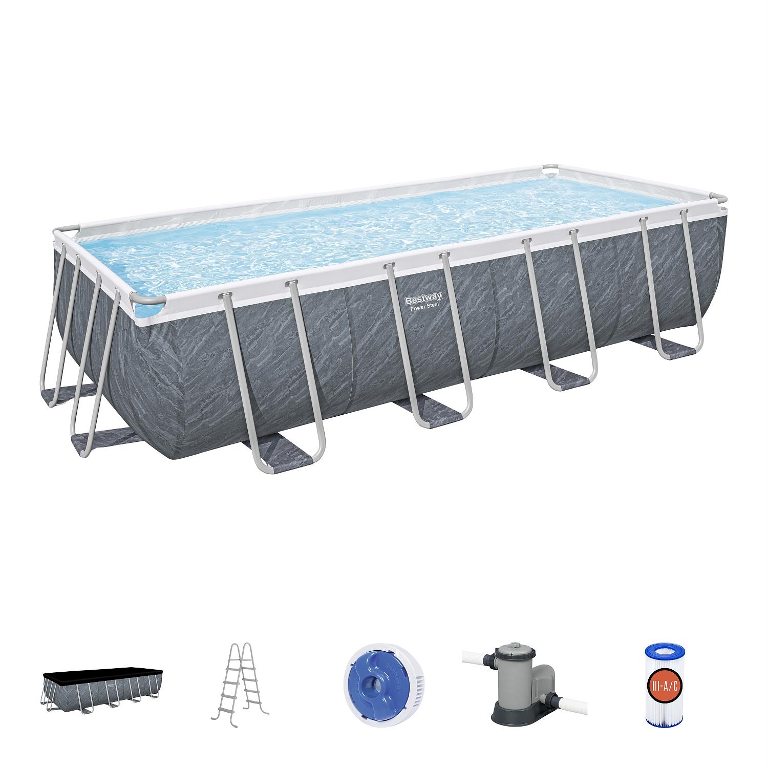 Каркасный бассейн Bestway 56998 BW, Power Steel 549х274х122см, 14812л, фильтр-насос, лестница, тент, попл.-доз. фото 2